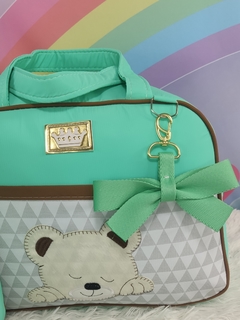KIT BOLSA MATERNIDADE 5 PEÇAS URSO CHEVRON VERDE - Let Baby Bolsas De Maternidade