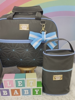 KIT BOLSA MATERNIDADE 5 PEÇAS ESTRELA CINZA C/ AZUL - Let Baby Bolsas De Maternidade
