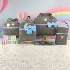 KIT BOLSA MATERNIDADE 5 PEÇAS ESTRELA CINZA C/ AZUL