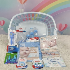 KIT CESTO MULTIUSO COM ENXOVAL COMPLETO MENINO