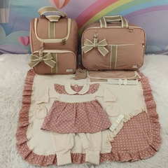 KIT BOLSA MATERNIDADE 3 PEÇAS VENEZA NUDE + SAIDA MATERNIDADE MENINA