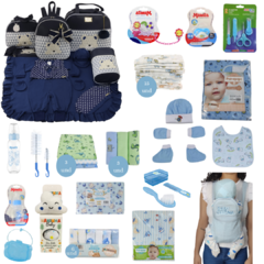 KIT BOLSA MATERNIDADE 5 PEÇAS C/ SAÍDA + ENXOVAL MASTER MENINO