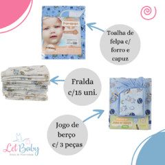 KIT BOLSA MATERNIDADE 5 PEÇAS C/ SAÍDA + ENXOVAL MASTER MENINO