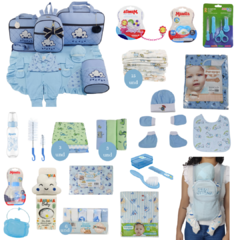 KIT BOLSA MATERNIDADE 5 PEÇAS C/ SAÍDA + ENXOVAL MASTER MENINO