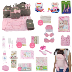 KIT BOLSA MATERNIDADE 5 PEÇAS C/ SAÍDA + ENXOVAL MASTER MENINA