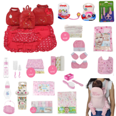 KIT BOLSA MATERNIDADE 3 PEÇAS C/ SAÍDA + ENXOVAL MASTER MENINA