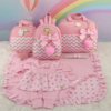 KIT BOLSA MATERNIDADE 3 PEÇAS CHEVRON ROSA + SAIDA MATERNIDADE