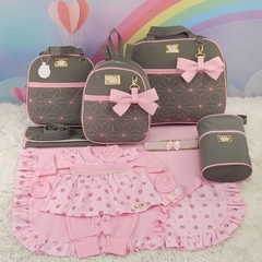 KIT BOLSA MATERNIDADE 5 P ESTRELA CINZA C/ ROSA + SAIDA MATERNIDADE MENINA - comprar online