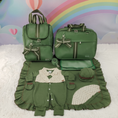 KIT BOLSA MATERNIDADE 3 PEÇAS VENEZA VERDE MILITAR + SAIDA MATERNIDADE MENINO