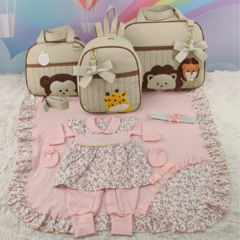 KIT BOLSA MATERNIDADE 3 PEÇAS SAFARI BEGE + SAIDA MATERNIDADE MENINA - comprar online
