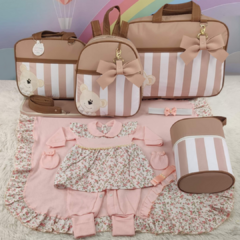 KIT BOLSA MATERNIDADE DE 5 PEÇAS URSO LISTRADO NUDE + SAÍDA MATERNIDADE na internet