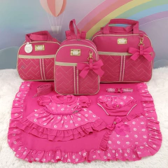 KIT BOLSA MATERNIDADE 3 PEÇAS LAÇO PINK + SAIDA MATERNIDADE MENINA - loja online