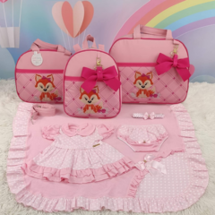 KIT BOLSA MATERNIDADE 3 PEÇAS RAPOSA ROSA COM PINK + SAIDA MATERNIDADE - loja online