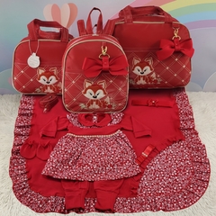 KIT BOLSA MATERNIDADE 3 PEÇAS RAPOSA VERMELHA + SAIDA MATERNIDADE