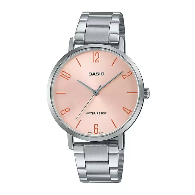 Reloj Casio de dama con malla de acero.