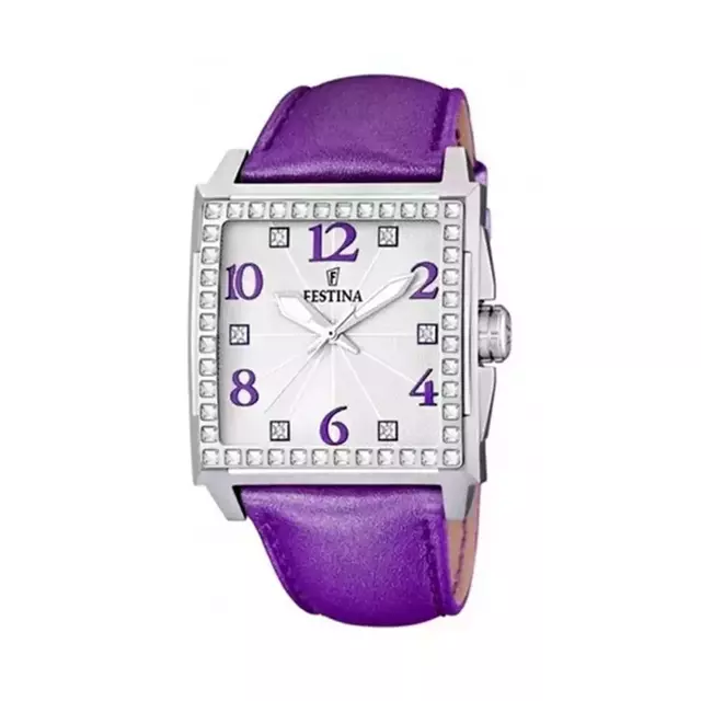 Reloj Festina de dama de malla de cuero con bisel con detalles de cristales