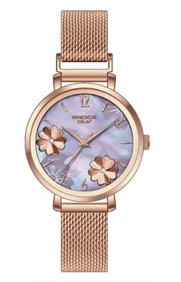 Reloj Knock Out con malla de metal tejida rosé