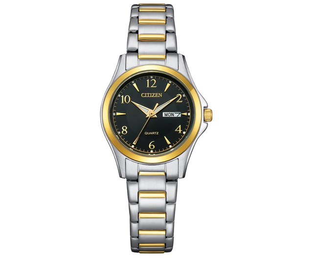Reloj Citizen de dama de malla de acero combinada con dorado.