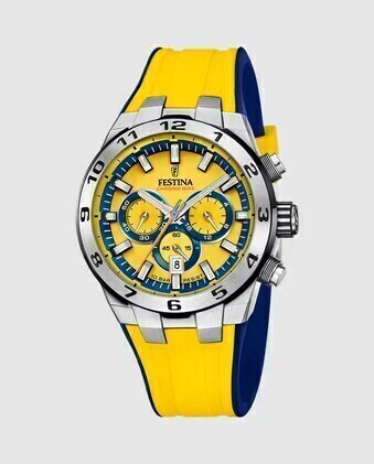 Reloj Festina de hombre con malla de silicona amarilla. Con cronógrafo. — imagen 2