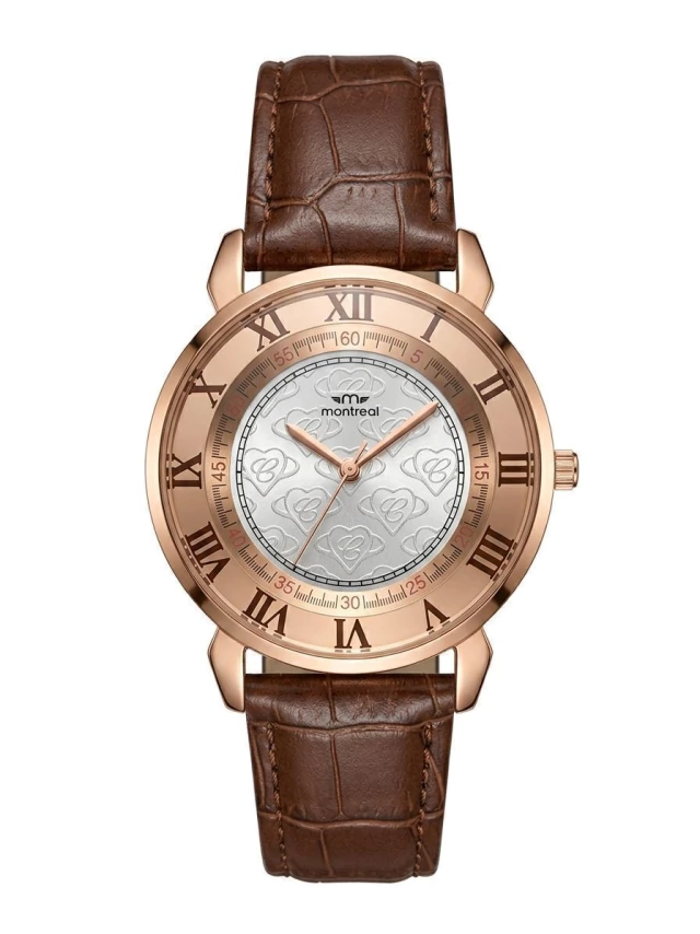 Reloj Montreal con malla de cuero croco marron