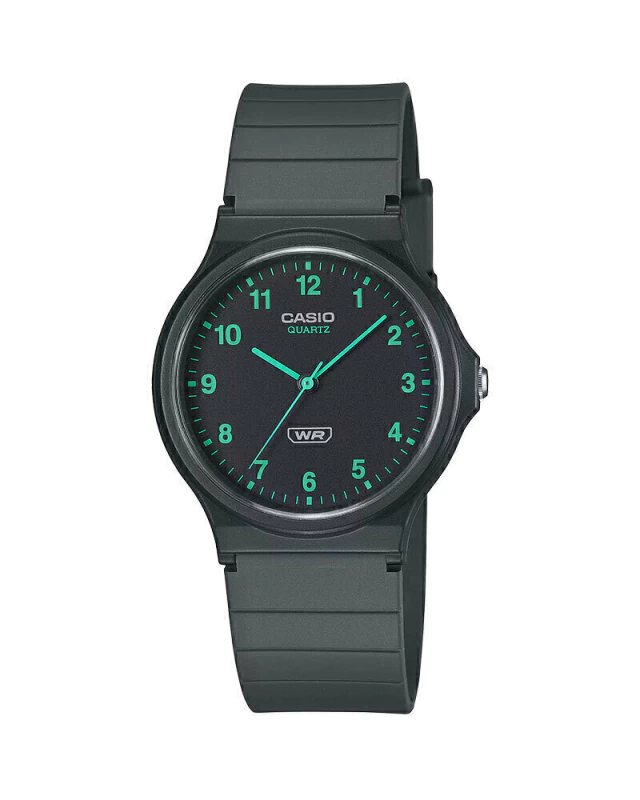 Reloj Casio unisex con malla de silicona negra con fondo negro