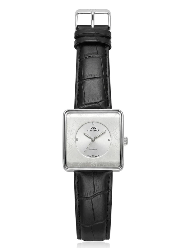 Reloj Montreal con malla de cuero negro
