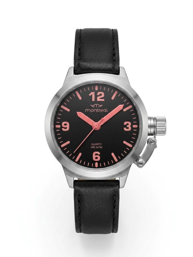 Reloj Montreal con malla de cuero negro