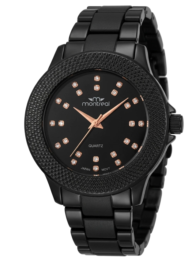 Reloj Montreal con malla acrilica negra