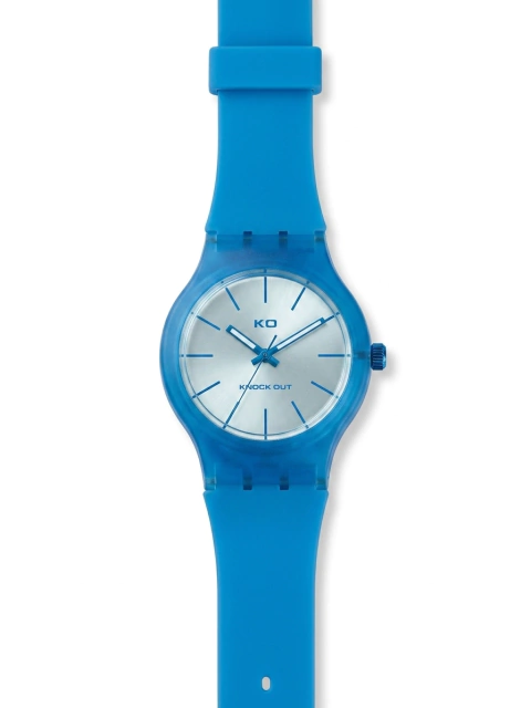 Reloj Knock Out de dama con malla de silicona celeste