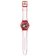 Reloj Swatch unisex con malla de silicona blanca y roja, Fondo con máquina a la vista. - comprar online