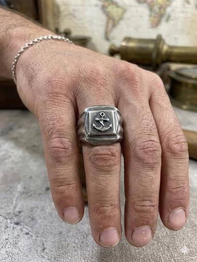 Sello para hombre con ancla - Plata 925