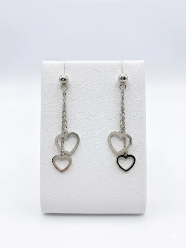 Aros colgantes cadenita doble corazón calado en Plata 925