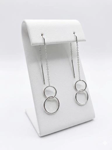Aros colgantes cadenita y doble círculo en Plata 925