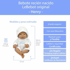 Imagen de HENRY- Bebote Recién Nacido Mini (con sexo)-Lb415 ¡DE REGALO! Packaging LeBebot