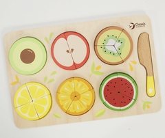 JUEGO ENCASTRE DE MADERA "CORTANDO FRUTAS APRENDO FRACCIONES" - LeBebot.com