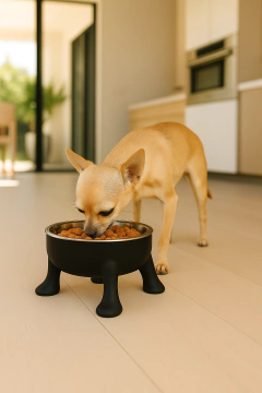 COMEDERO/BEBEDERO PATAS TAMAÑO CHICO 10 CM ALTURA COLOR NEGRO PREMIUM -PD - Pet Crows