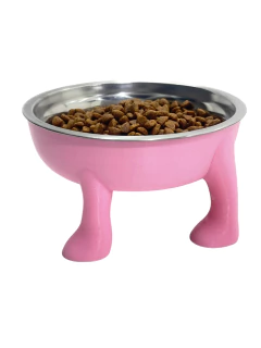 COMEDERO/BEBEDERO PATAS TAMAÑO MEDIANO 15 CM ALTURA COLOR ROSA PREMIUM -PD
