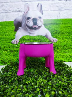 Imagen de COMEDERO/BEBEDERO PATAS TAMAÑO CHICO 10 CM ALTURA COLOR ROSA PREMIUM -PD