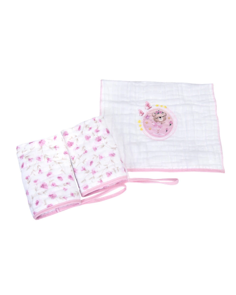 Panos de boca estampados com detalhe Bordado 3 unidades caixa Muito Mimo Menina