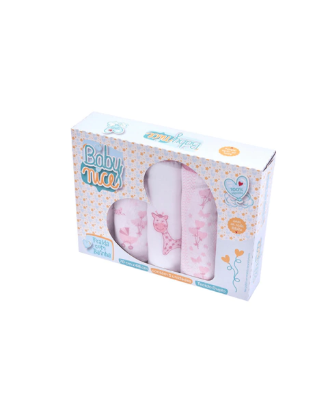 Fralda estampada com bainha 5 unidade caixa Baby Nice Menina