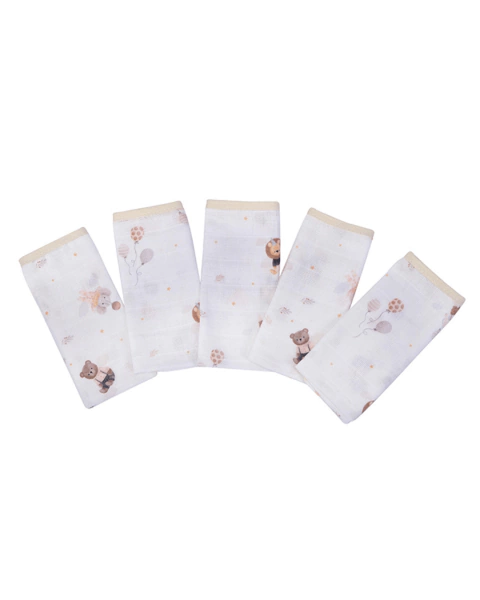 Pano de boca estampado 5 unidades bainha Muito Mimo Neutro