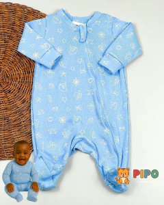 Kit 3 peças macacão menino longo zíper estampado pé fechado - loja online