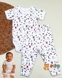 Kit 6 peças trio de conjunto menino body manga curta e calça - Pipo Moda Bebe