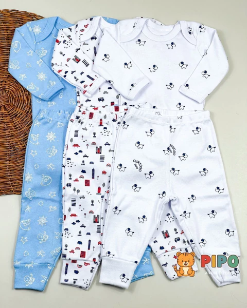 Kit 6 peças trio de conjunto menino body manga longa e calça - comprar online