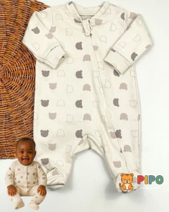 Kit 3 peças macacão menino longo zíper estampado pé fechado - loja online