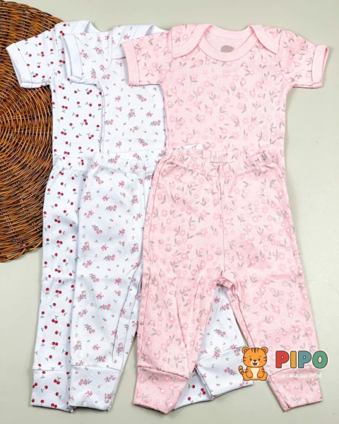 Kit 6 peças trio de conjunto menina body manga curta e calça