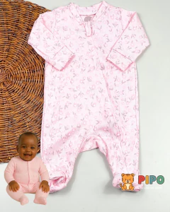 Kit 3 peças macacão menina longo zíper estampado pé fechado - loja online