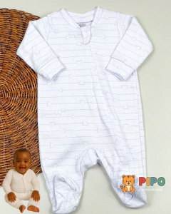 Kit 3 peças macacão menino longo zíper estampado pé fechado - Pipo Moda Bebe