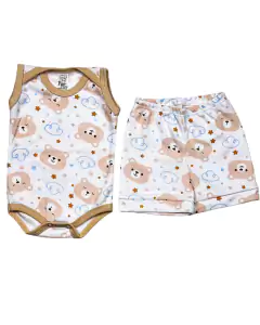 Conjunto body estampado regata tecido canelado menino - Pipo Moda Bebe