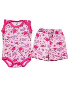 Conjunto body estampado regata tecido canelado menina